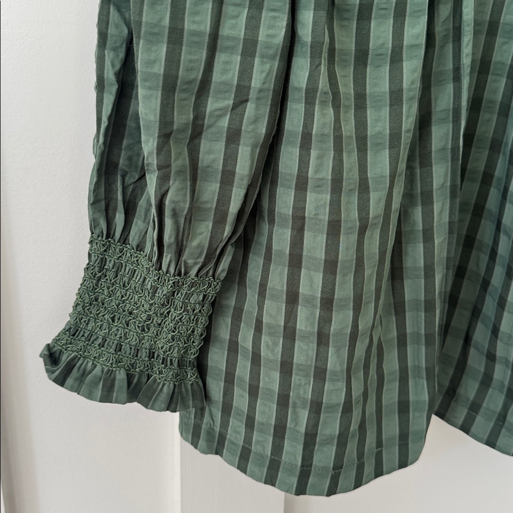 Tuckernuck POMANDER PLACE Green Windowpane Seersucker Vail Blouse Size XS - Picture 3 of 8